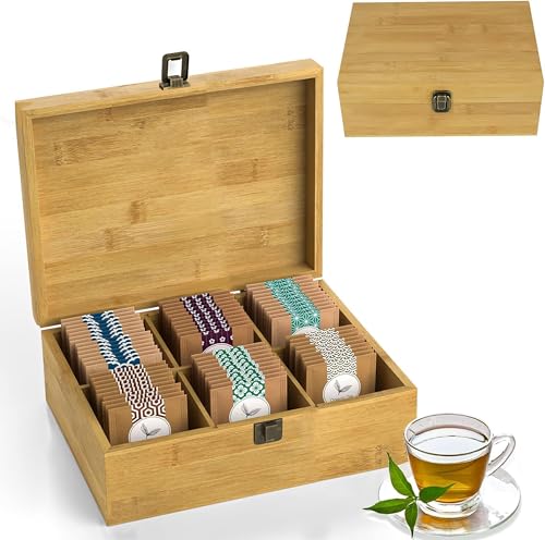 Tea Organizer Box Food Safe Chemical Free Bamboo Storage Chest Tall