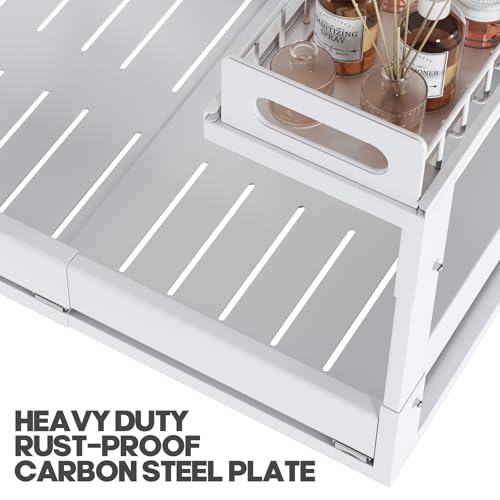 1 Pack-16"-26"W Expandable Under Sink Organizer With Upgrade Ball-Bearing Slide,2-Tier Pull Out Under Cabinet Organizer Height Adjustable,Not Suitable For Cabinets With Partitions In The Middle