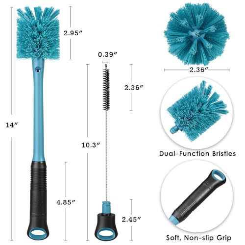 2-in-1 Bottle Brush and Straw Cleaner Brush, Smokey Blue, 1 Pack