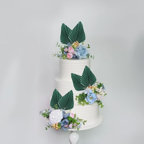 6Pcs Paper Palm Fan Cake Toppers Palm Spear Leaves Fan Cupcake Toppers Cake Insert Decorations Craft DIY Cake Bakeware Decoration for Birthday Party Wedding Party Decor Supplies Green (6 Count)