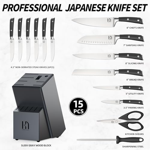 15 Pcs Japanese Knives Set for Kitchen (15 Count)