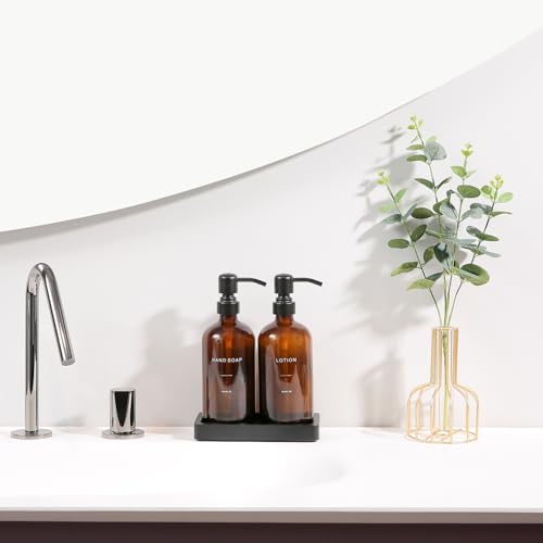 Amber Glass Soap Dispenser Set (2 Count)