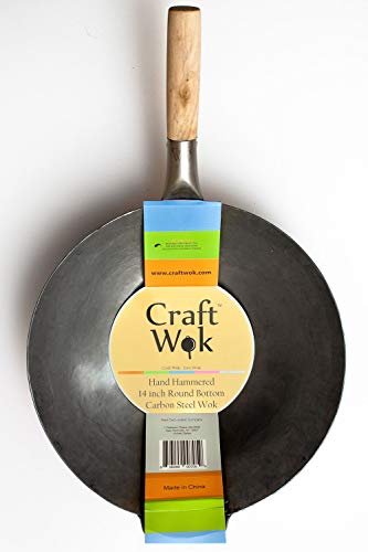 Traditional Hand Hammered Chinese Carbon Steel Wok with Wooden and Steel Helper Handle