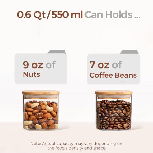 Square Glass Containers with Lids 0.6 Qt (6 Count)