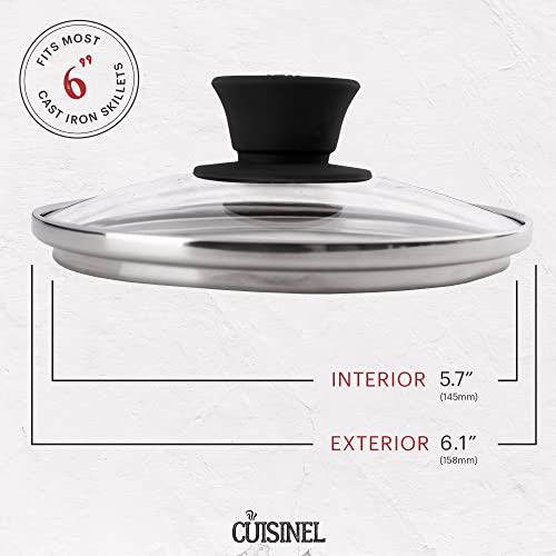 Glass Lid - 6"-inch/15.24-cm/158mm - Compatible with Lodge - Fully Assembled Tempered Replacement Cover - Oven Safe for Skillets Pots Pans - For Any Cookware: Cast Iron, Stainless, Non-Stick