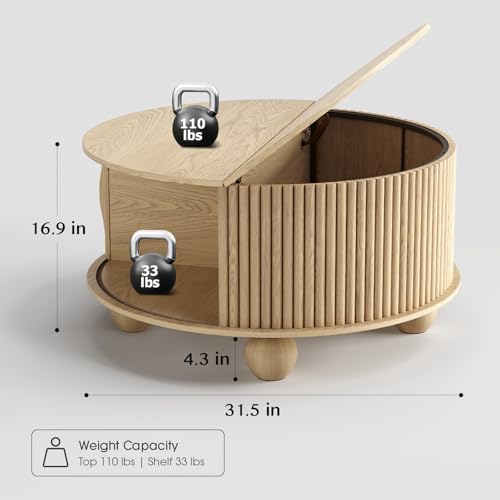 Round Coffee Table with Storage for Living Room