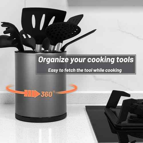 Kitchen Utensil Holder for Countertop 360° Rotating Utensil Caddy Extra Large Utensil Crock Cooking Utensil Holder for Kitchen Counter