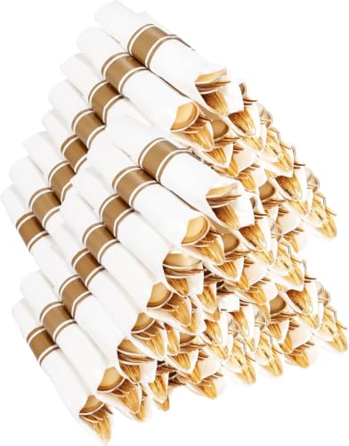 400PCS Gold Wrapped Silverware Set Disposable Hammered for Weddings (400 Count)