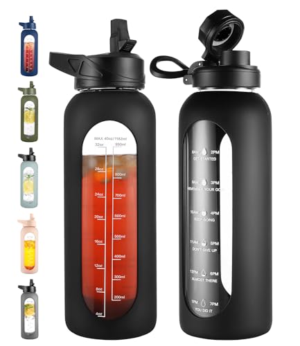 40 oz Glass Water Bottle with Straw