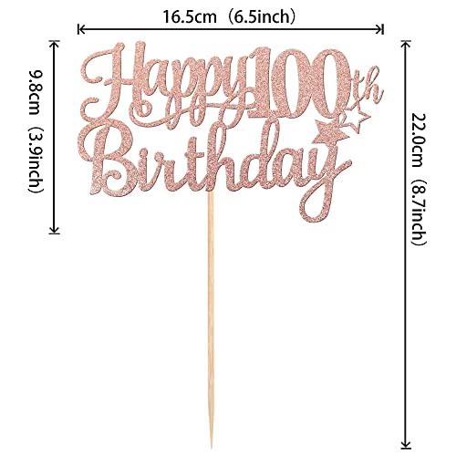 1 PCS Happy 100th Birthday Cake Topper Glitter Cheers to 100 Years Cake Pick Number 100 Fabulous Cake Decoration for 100th Birthday Theme Party Decorations Supplies Rose Gold
