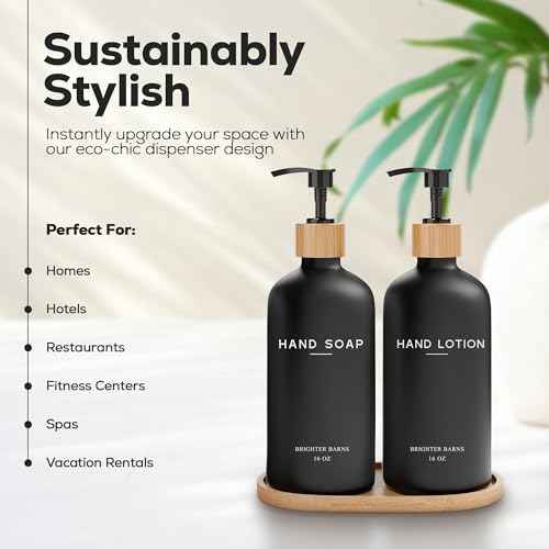 Black Glass Soap and Lotion Dispenser Set with Tray by Brighter Barns (2 Count)