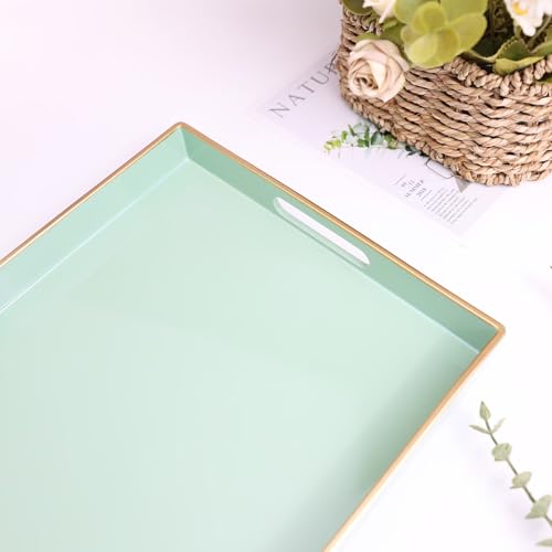 Green Decorative Serving Tray with Handles
