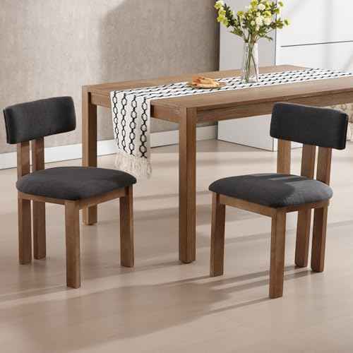 Linen Dining Chairs Set of 4 Modern Farmhouse Kitchen Chairs with Open Low Back Upholstered Wood Side Chairs for Dining Room (4 Count)