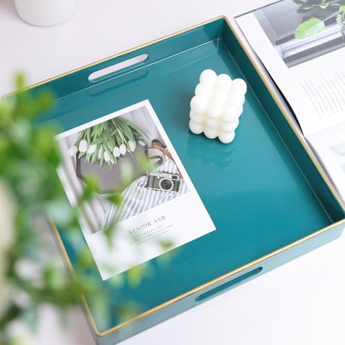 Green Decorative Serving Tray with Handles
