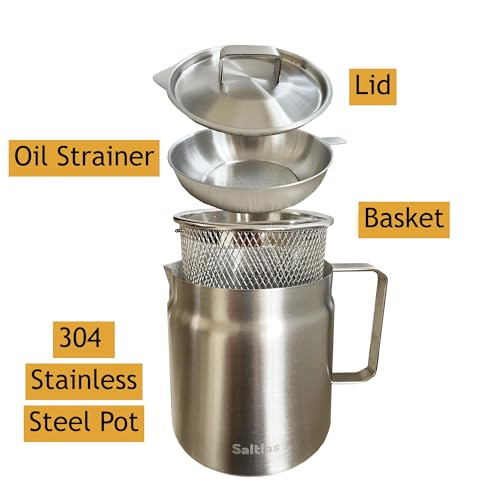 304 Stainless Steel Deep Fryer Pot with Basket and Oil Strainer