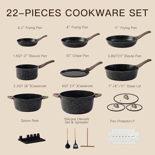 22 Piece Ceramic Cookware Set with Utensils
