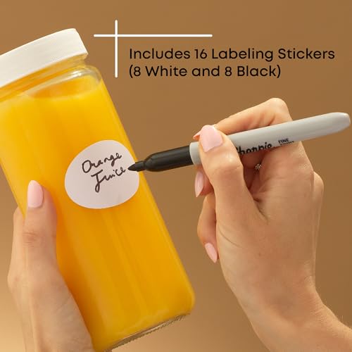 16 oz Reusable Glass Bottles with Caps. Set of 8 Juicing Bottles With Lids and Juice Jars Labels. Glasses for Cold Brew