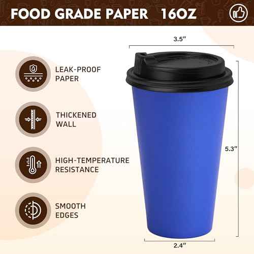 16 oz Coffee Cups with Lids (100 Count)
