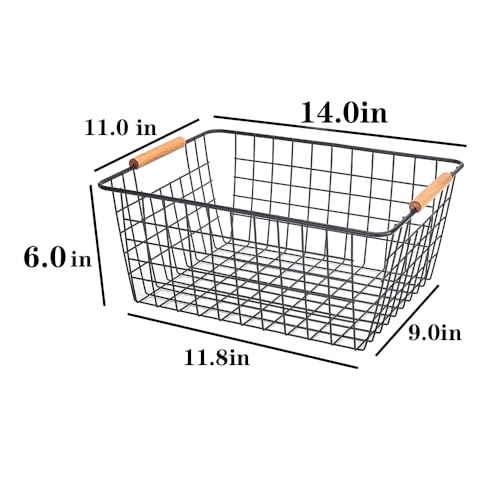 Large black wire basket for Organizing with Wooden Handles