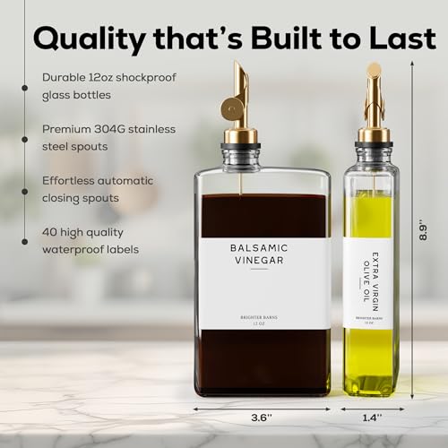 Glass Olive Oil Dispenser Bottle for Kitchen by Brighter Barns (2 Count)