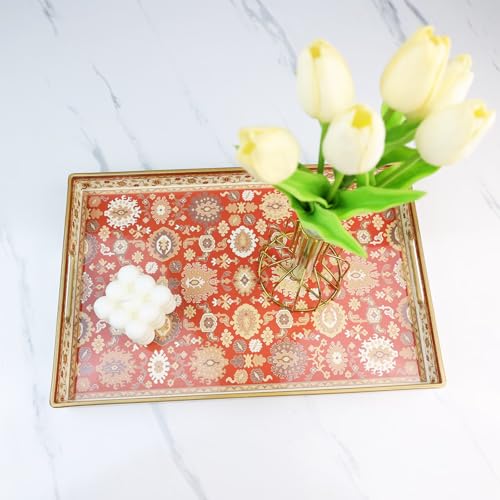 Serving Tray Plastic Rectangular Coffee Table Tray with Handles