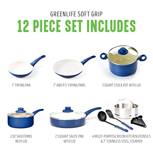 Soft Grip Healthy Ceramic Nonstick 12 Piece Cookware Pots and Pans Set