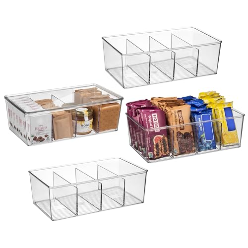 Pantry Organization and Storage Bins with Removable Dividers & Lids (4 Count)