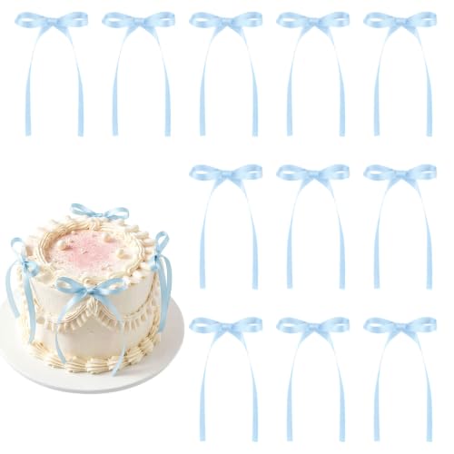 30 Pack Bow Cake Toppers Light Blue Ribbons Bows for Cake (30 Count)