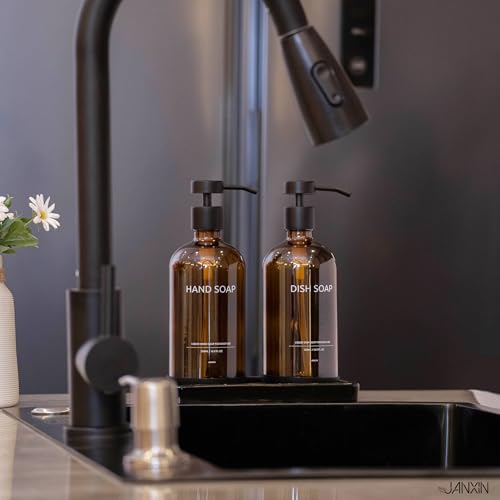 Glass Kitchen Soap Dispenser Set with Ceramic Tray (2 Count)