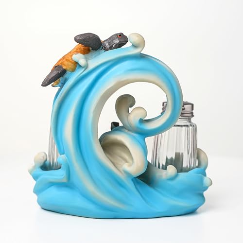 Resin Ocean Sea Turtle Salt And Pepper Shakers Set Holder with Glass Spice Jars (2 Count)