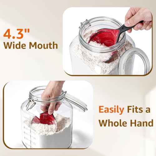 Large Square Glass Jars with Airtight Lids 1.1 Gallon Wide Mouth (2 Count)