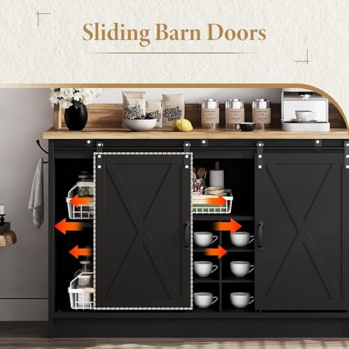 47" Farmhouse Coffee Bar Cabinet with Storage Hutch