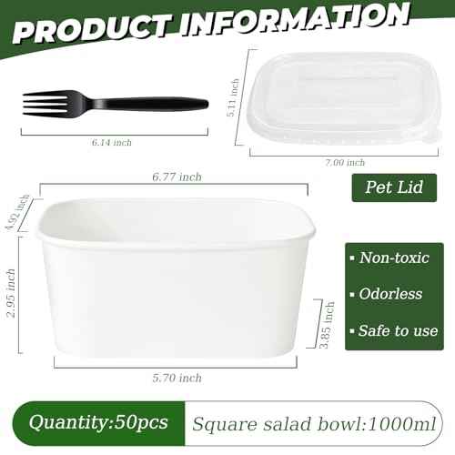 50 Pack 35oz Disposable Meal Prep Containers with Lids & Forks (50 Count)