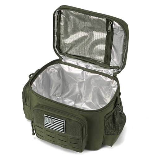 Tactical Lunch Bag for Mens Military Heavy Duty Lunch Box Work Leakproof Insulated Durable Thermal Cooler Bag for Adult Meal for Office Camping Picnic Pail MOLLE Webbing Army Green
