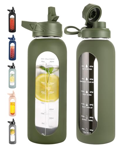 40 oz Glass Water Bottle with Straw