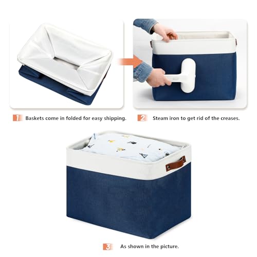 Large Storage Baskets with Leather Handles for Linen Closet and Home Office (3 Count)