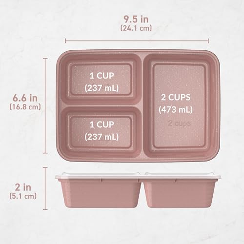 Prep - 20-Piece 3-Compartment Reusable Meal Prep Containers with Lids, PFAS & BPA Free Materials, Durable, Microwave, Freezer, & Dishwasher Safe To Go Food Storage (Rosette Glitter) (20 Count)