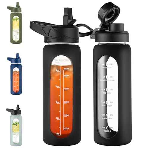 24 oz Glass Water Bottle with Straw