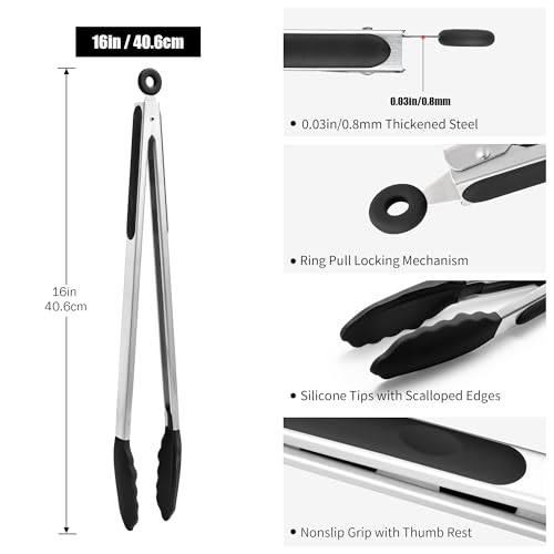 Kitchen Tongs with Silicone Tips for Cooking Serving