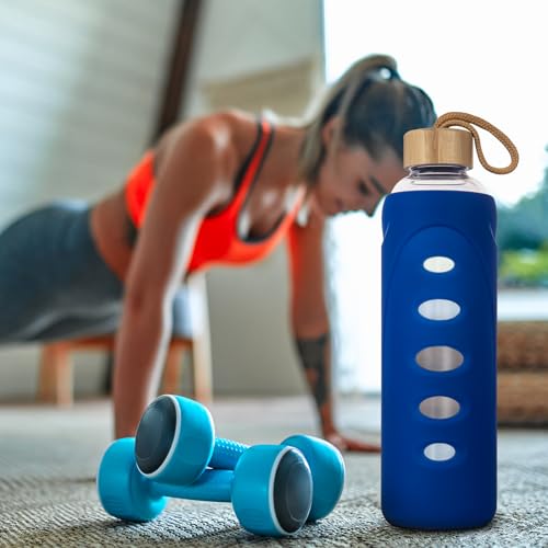 32 oz Narrow Mouth Glass Water Bottle with Windowed Silicone Sleeve