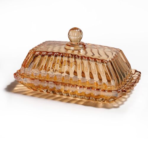 Vintage Covered Glass Butter Dish with Lid