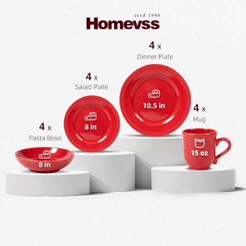 HomeVSS 16 Piece Pearl Dots Stoneware Dinnerware Set