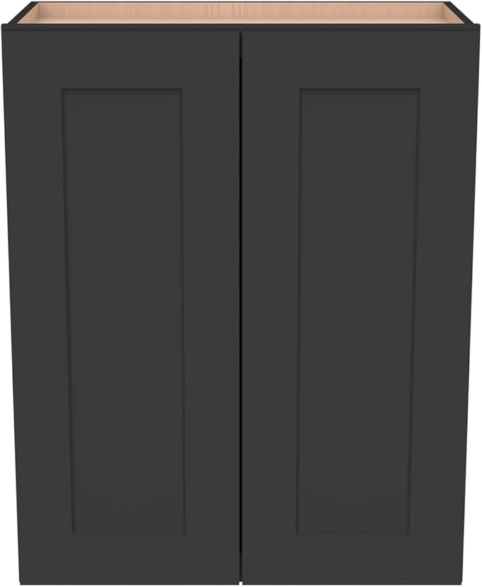 Wall-Mounted Cabinet – Solid Wood Shaker Style Medicine Cabinet with Adjustable Shelves & Soft-Close Doors for Bathroom, Kitchen, and Office Storage (Charcoal Black, 24" W x 12" D x 36" H)