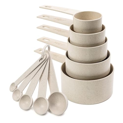 Cream Wheat Straw 10PC Measuring Cups Spoons Set