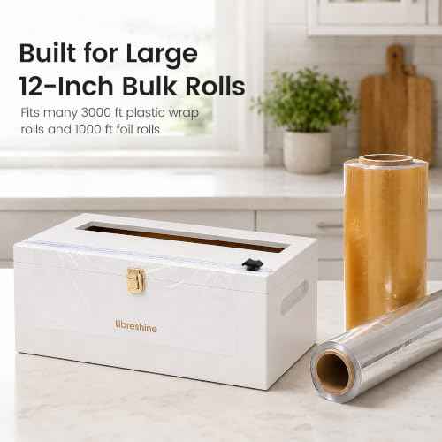 12 Inch Bamboo Plastic Wrap Dispenser with Cutter