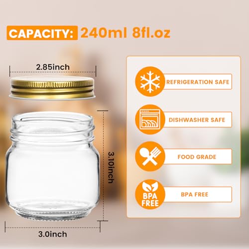 30 Pack Mason Jars 8oz with Glod Lids (30 Count)