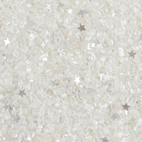 White Sanding Sugar Edible Silver Glitter Stars Mix (3.5 Ounce)