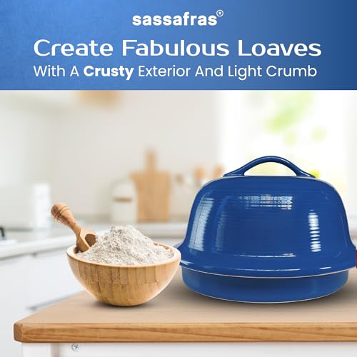 Superstone® Stoneware La Cloche® Bread Baker with Blue Glazed Exterior and Unglazed Interior Bakes an Artisan Bread with Crusty Crust and a Light Crumb