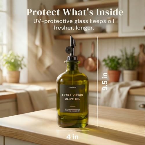 Green Glass Olive Oil Dispenser Bottles For Kitchen (2 Count)