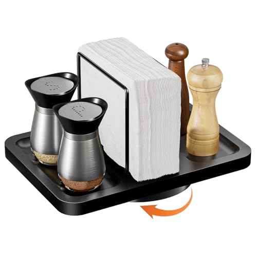Rotating Napkin Holder for Table with Salt Pepper Shakers Caddy